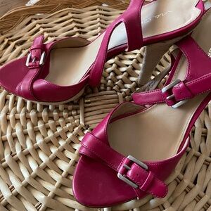 Via Spiga Magenta Buckle Heels